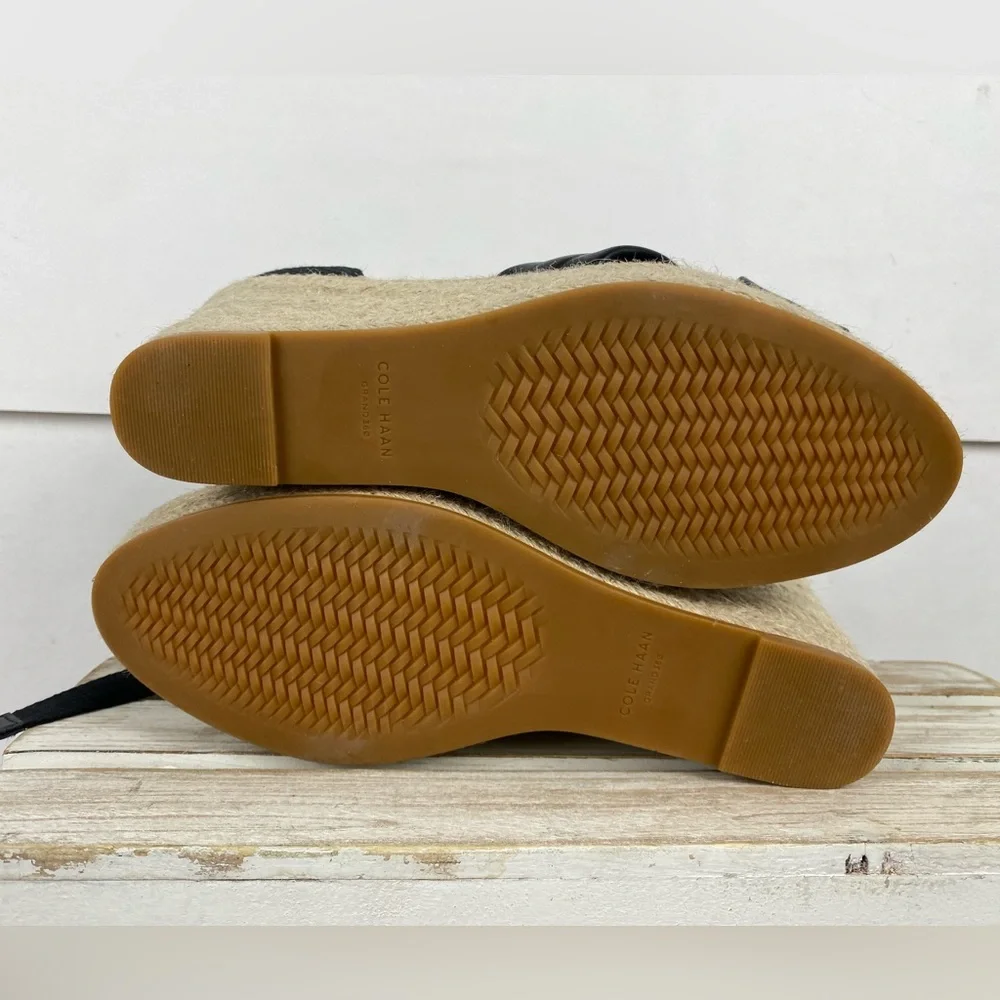 Cole Haan Cloudfeel Hampton wedge sandals in black leather women’s size 8.5B